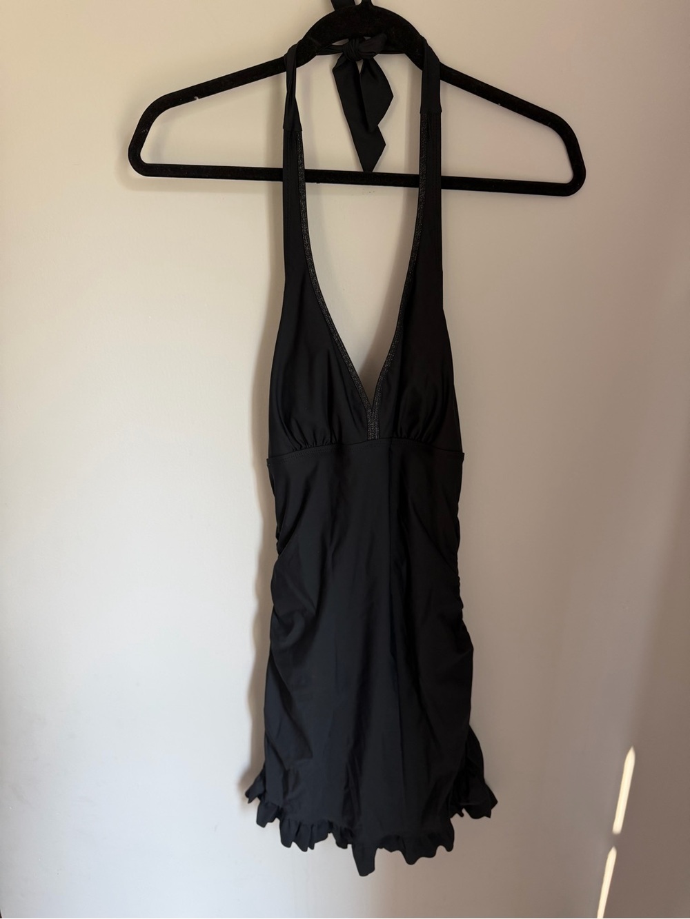 Assets by Sara Blakely Spanx Black Halter 1 Piece Swimsuit Swimdress Size Large